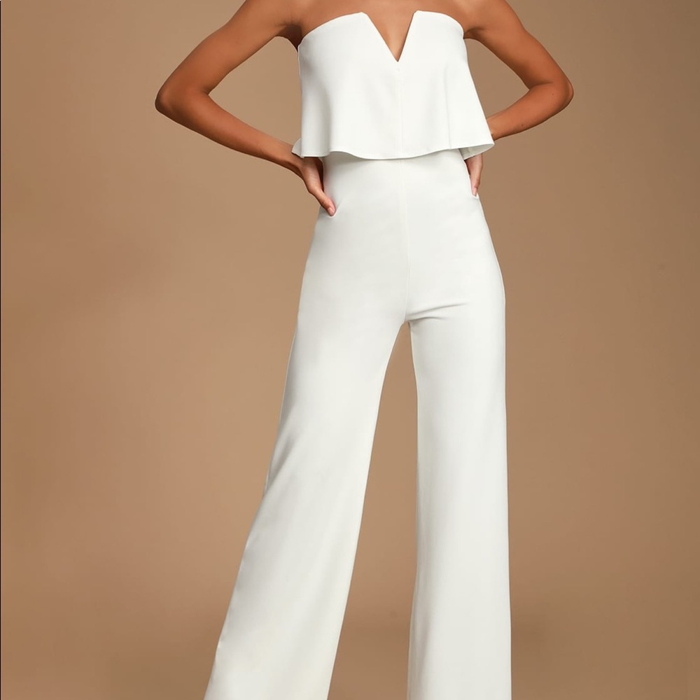 White strapless jumpsuit